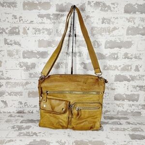 Fossil Greenish Tan Pebbles Leather Handbag Zip Pockets CrossBody Purse 0750